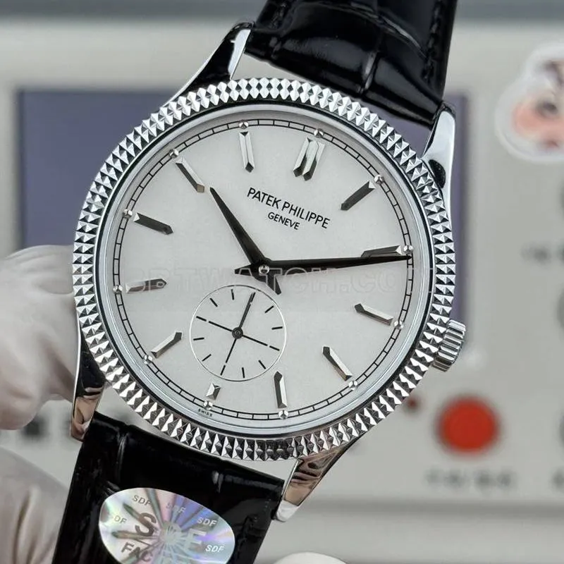 Patek Philippetop-tier watch SDF factory classic silver dial nail ring 39mmleather strap model front live photo