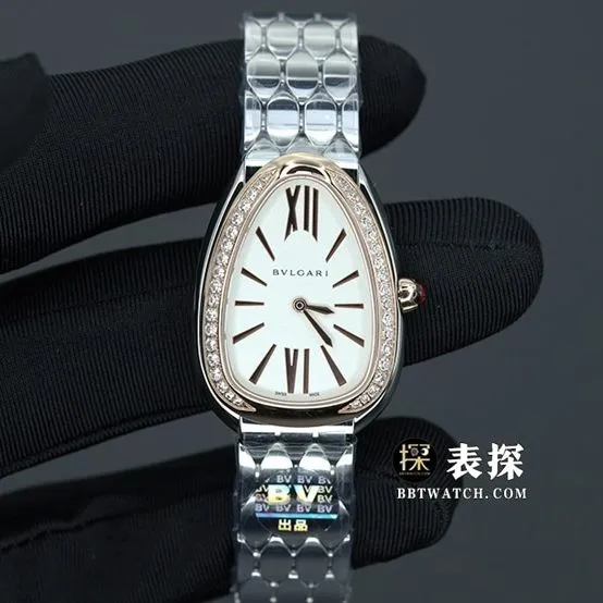 BV factory Bvlgari1:1top-tier watch ladies white dial gold needle steel bracelet model pictures and prices front live photo