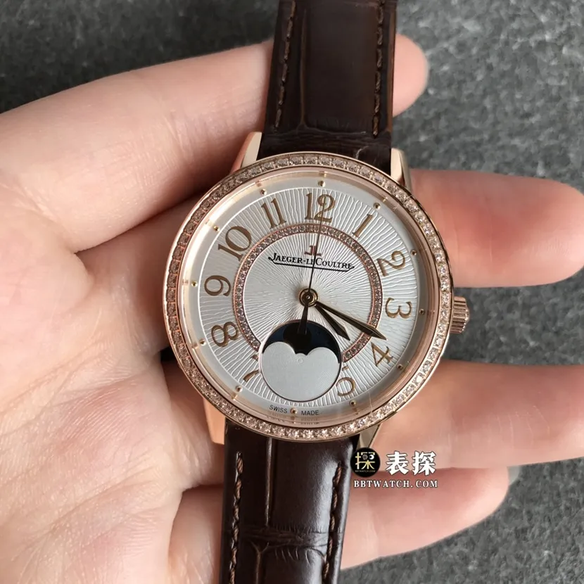 ZF FactoryJaeger-LeCoultre date top-tier watch women's silver dialmoon phaseleather strap model pictures and prices front live photo