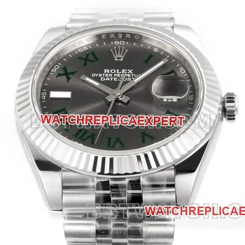Watch JF Factory Log Rolex Gray Dial Roman Numeral 3235 Mechanical 41mm front live photo