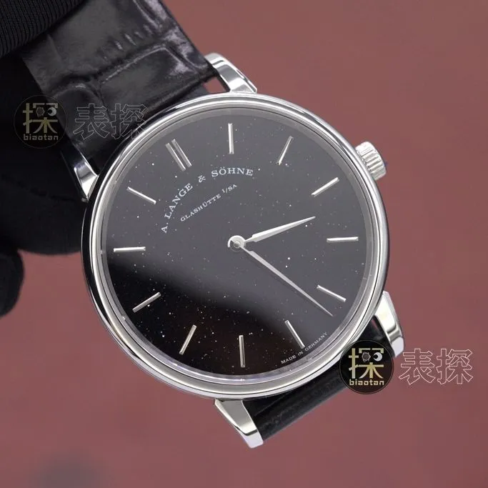 F8 Lange 1:1replica watch black dial black leather bracelet front view