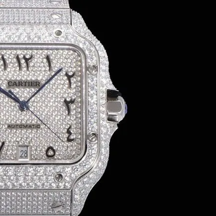 Cartiertop-tier men's white dialsteel bracelet Santos series fully automatic movement watch detail shots