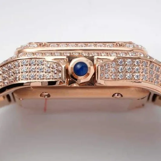 Cartiertop-tiersuper watch cheetah full diamond series ladies steel bracelet mechanical rose gold watch front view