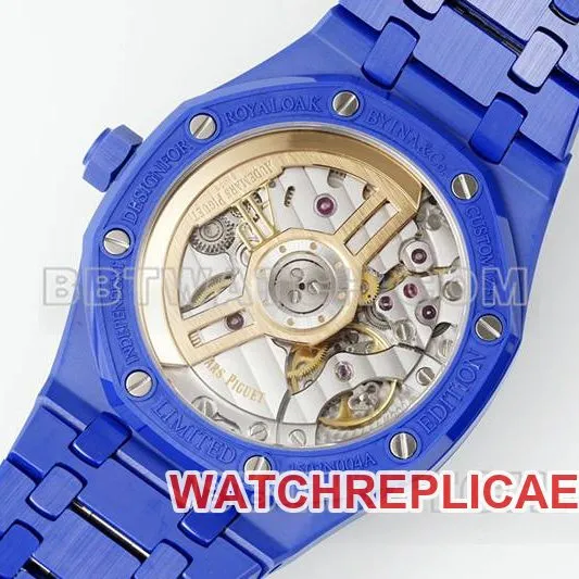 Audemars Piguet collectible watch APS factory Royal Oak flower pattern dial blue ceramicsteel bracelet model 15500front live photo