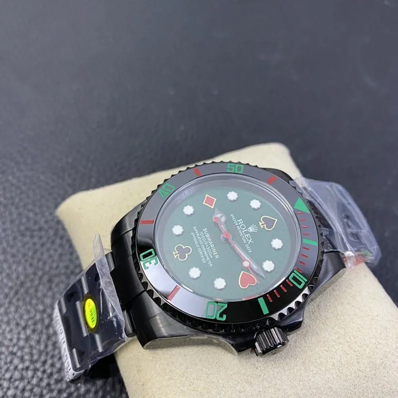 Super cloneRolex watch Submariner latest modified all black green dial back cover picture