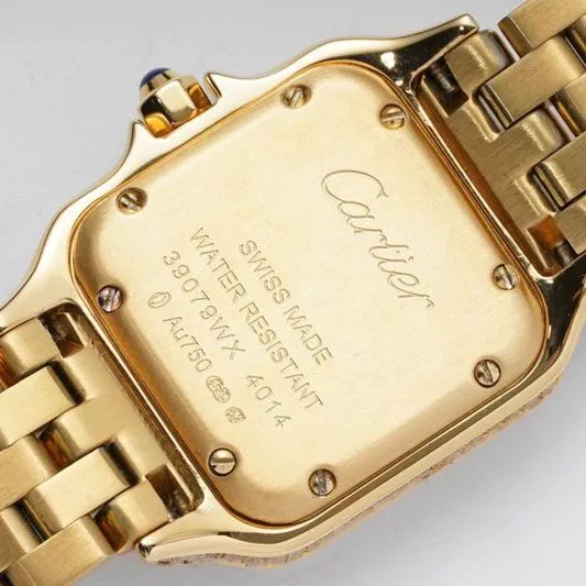 Cartiertop-tier watch cheetah full diamond series ladies yellow gold mechanical steel bracelet watch back cover picture