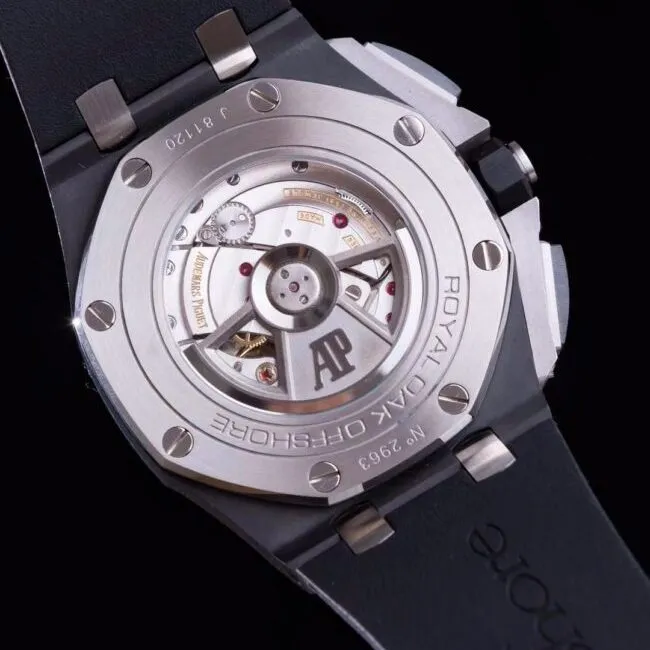 top-tiersuper cloneAPFblack dialAudemars PiguetRoyal Oakoffshore26400ceramicchronograph watchdetail shots