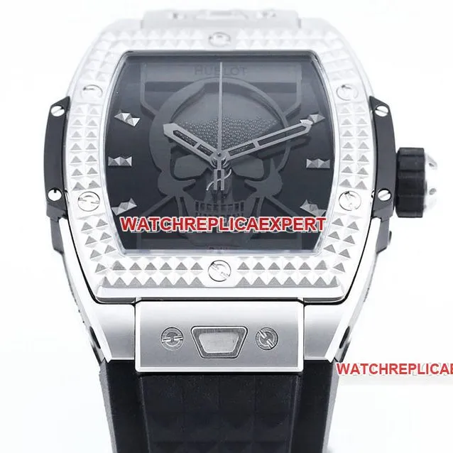 TW factory Hublot1:1super skull and hourglass patch pattern dial rubber style side live photo