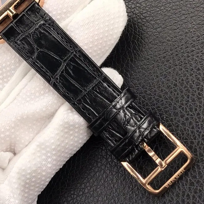 YF factory top-tier watch Hermès women's white dial black belt square stainless steel quartzleather strap watch side view