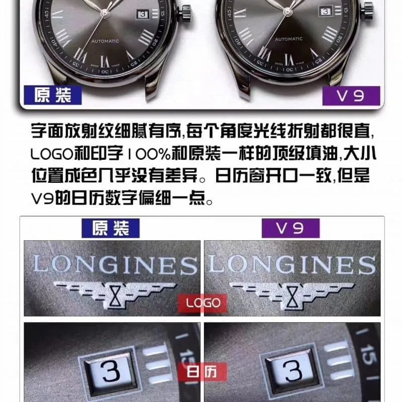 V9Longines famous craftsman series L2.793.4.71.6replica watch genuine and fake comparison pointer detail shots
