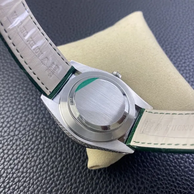 top-tier watch Rolex log series men's green dial green strap fully automatic movementleather strap watch front view