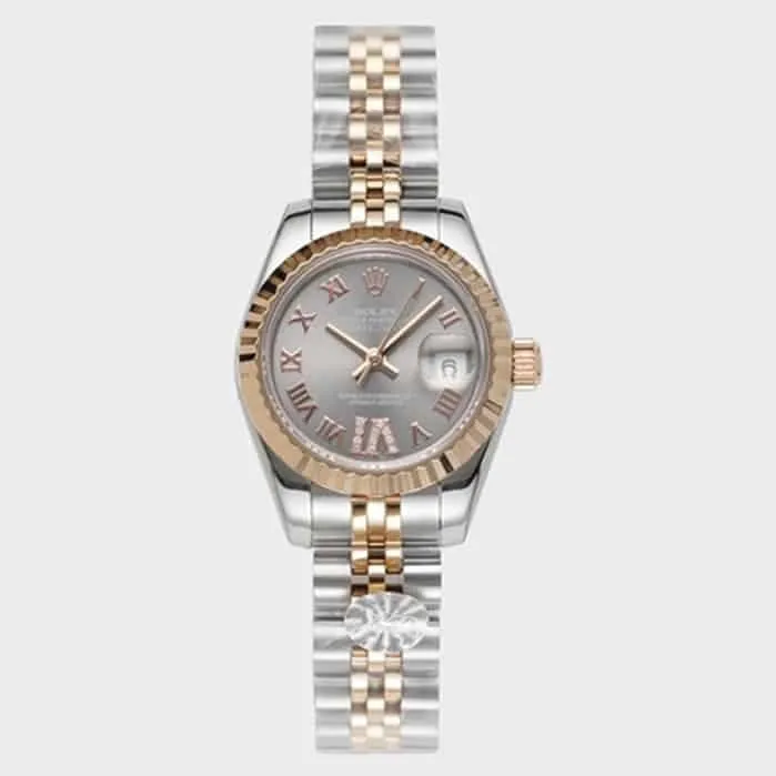 Top-tier watch Rolex women's gray plate Datejuststeel bracelet watch front view