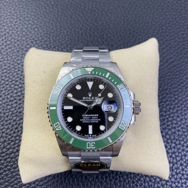 Clean Factorytop-tier watch Rolex men's black dialsteel braceletBlack Submariner41mm automatic movement watch front view