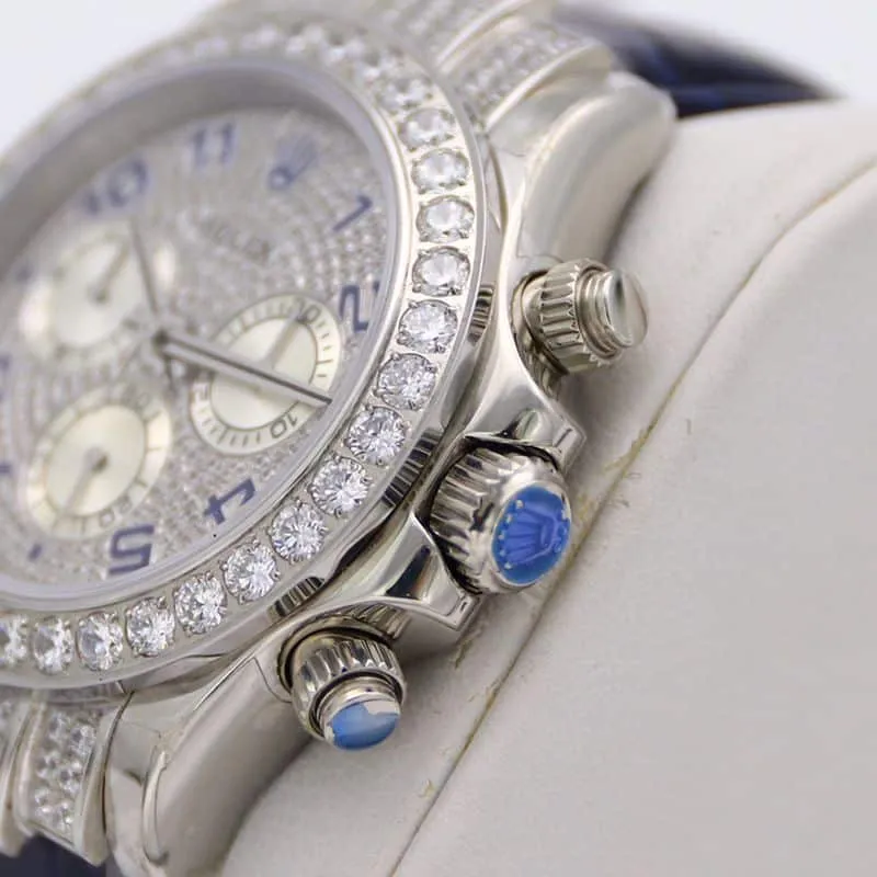 Rolextop-tierhigh-quality watchDaytona series pavé 116599 baby's breath leather strap men's mechanical watch front view