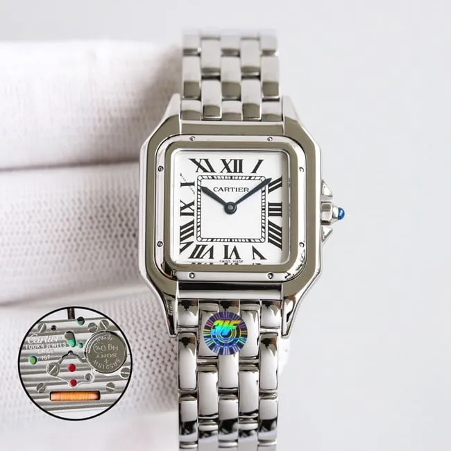 top-tier replicaCartiersuper clone3WF factory women's white dialsteel bracelet cheetah series quartz watch front view
