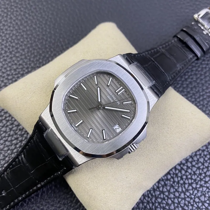 3K Factorytop-tierPatek Philippereplica watch Nautilus324SC ultra-thin mechanical gray plate alligator leather front view