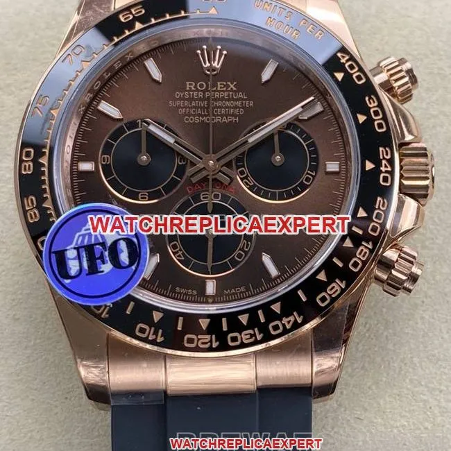 watch UFO factory DaytonaRolexrose gold shell brown plate 4131 mechanical front live photo