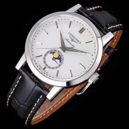 top-tier watch Longines classic retro series white steel white bottom 1832 model mechanical men's watch front view