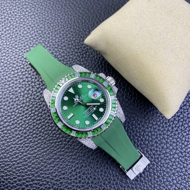 Rolextop-tier watch men's green dial green strap submarine series mechanical front view