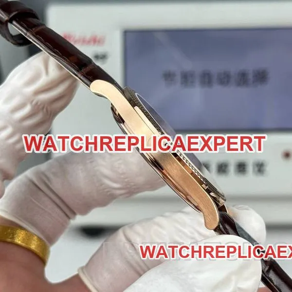 Patek Philippe collectible watch SDF factory classic silver dial nail ring rose gold case 39mmleather strap model side live photo