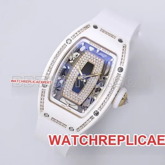 Richard Mille top collectible watches ZF factory white ceramic black plate diamonds mechanical watches RM07-1 front real picture