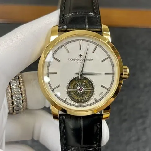 Vacheron Constantintop-tier watch men's white dial black belt tourbillon mechanical leather strap watch front view