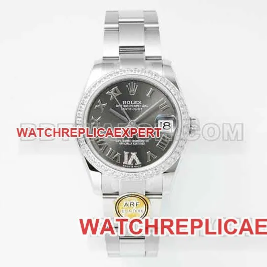 ARF FactoryRolex log top-tier dark gray plate Roman numerals diamond bezel31mm three grid link 278289front live photo