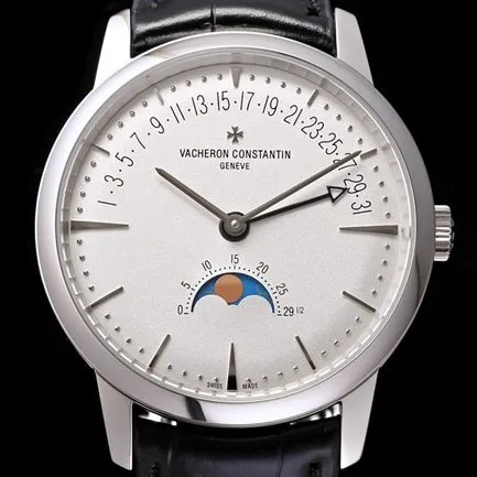 top-tier replicaVacheron Constantin men's white dial black belt heritage series fully automatic movementleather strap watch front view