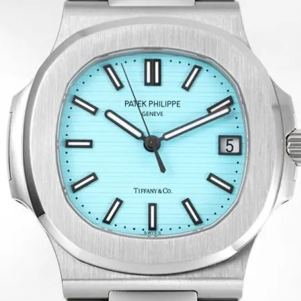top-tier watch Patek Philippe 170th Anniversary Nautilus 5711 white steel blue bottom men's mechanical watch front view