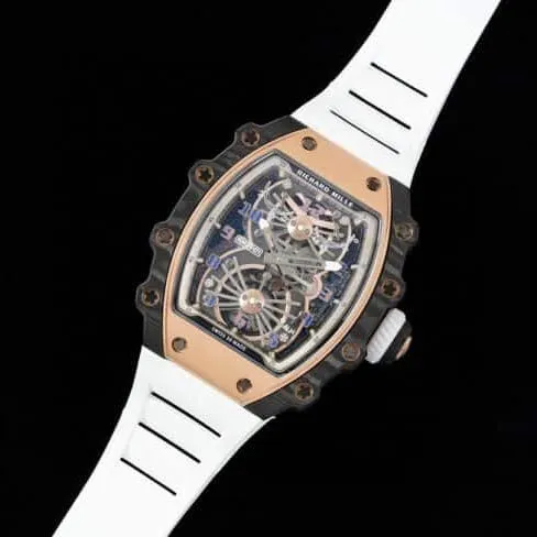 Top-tier super cloneRichard Millerose gold creates a real wrist aircraft RM 21-01 aerodynamic tourbillon watch front view