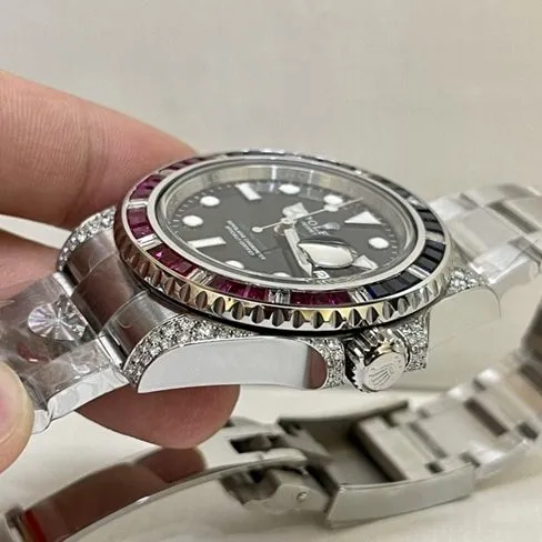 Rolextop-tier watch men's black dialsteel bracelet Rainbow Di mechanical watch front view