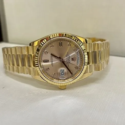 Top-tier watch Rolex men's gold plate gold steel braceletDatejust 36mm South African real diamond watch front view