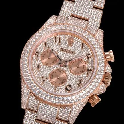 Top Rolex Daytona Everose full diamond 40 series men's gold dial gold band mechanical watch detailed images