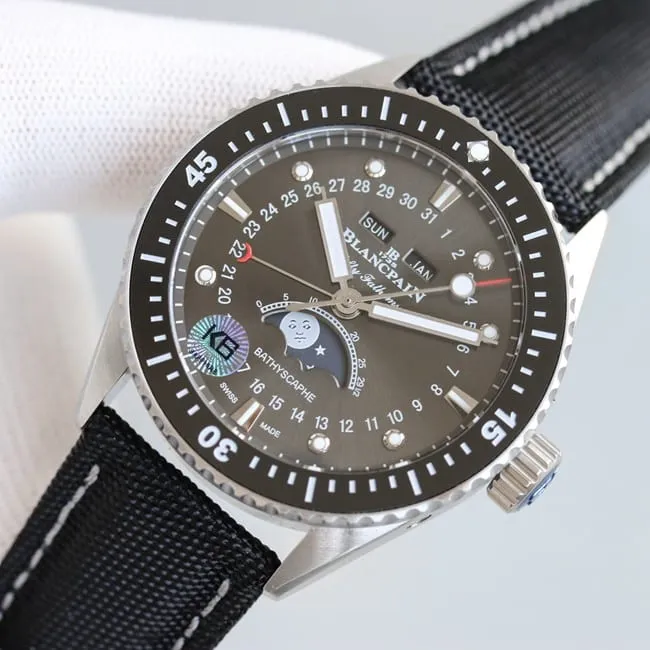 TWBlancpaintop-tier watch fully automatic movement fifty fathoms series men's black dial nylon belt front view
