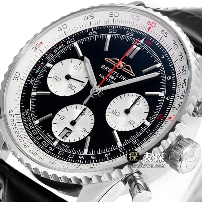 BLS aviation chronographBreitling1:1replica watch black dialleather strap model AB0138211B1P1front live photo