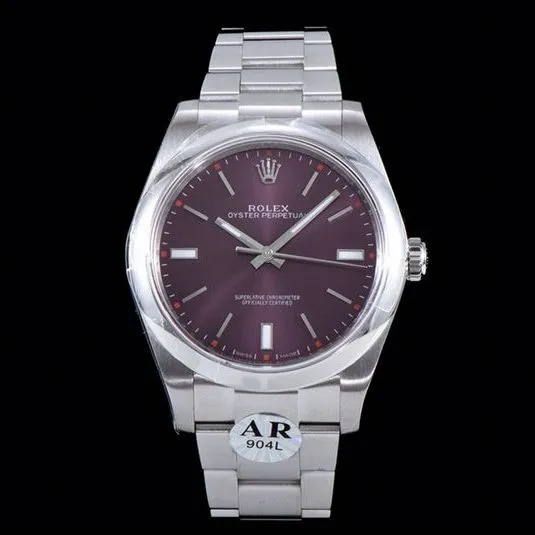 Rolextop-tierhigh-quality watch Oyster Perpetual series men's mechanical purple plate steel bracelet watch front view