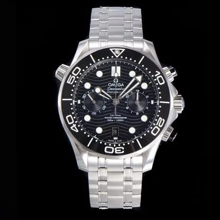 OM Factorytop-tier watch Omega men's black dialsteel bracelet new Seamaster 300m 44mmchronograph watch side view