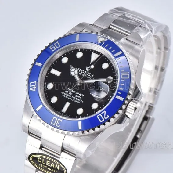 C Factory Rolex Submariner Super A black dial blue bezel steel strap model m126619lb-0003 front real shot photo
