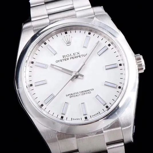Rolextop-tiersuper watch Oyster Perpetual series men's mechanical white dialsteel bracelet watch detail shots