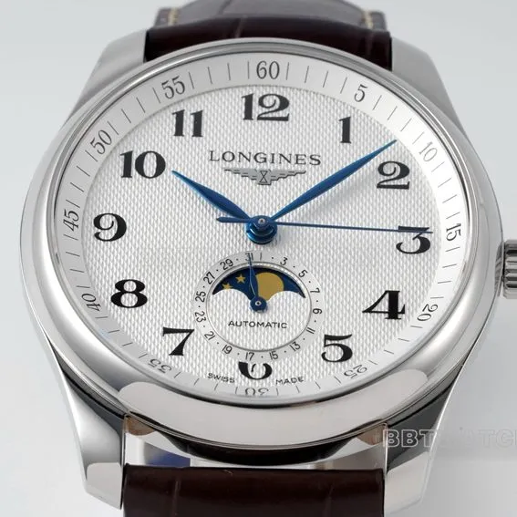 APS factory Longines watchmaking tradition super clonesilver dialmoon phaseleather strap model L2.909.4.78.3front live photo