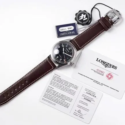 ZF Longinestop-tier watch Pioneer series fully automatic movement men's blue dial brown belt watch front view