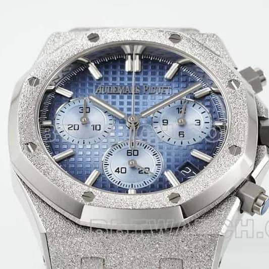 APS factory Audemars PiguetRoyal Oaktop-tier 1:1high-quality smoked blue dialchronograph frost gold 26240front live photo