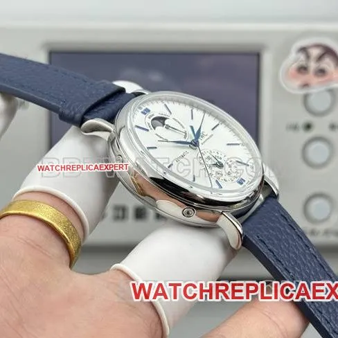 watch Portofino GR factory IWC white dial blue needle blue leather strap model front live photo