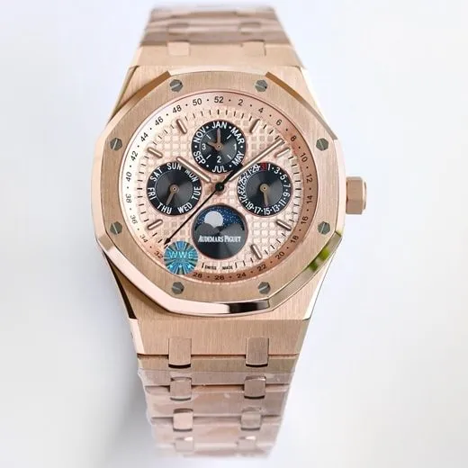 Audemars Piguettop-tier watch men's blue dial gold steel braceletRoyal Oak26574ST series mechanical watch front view