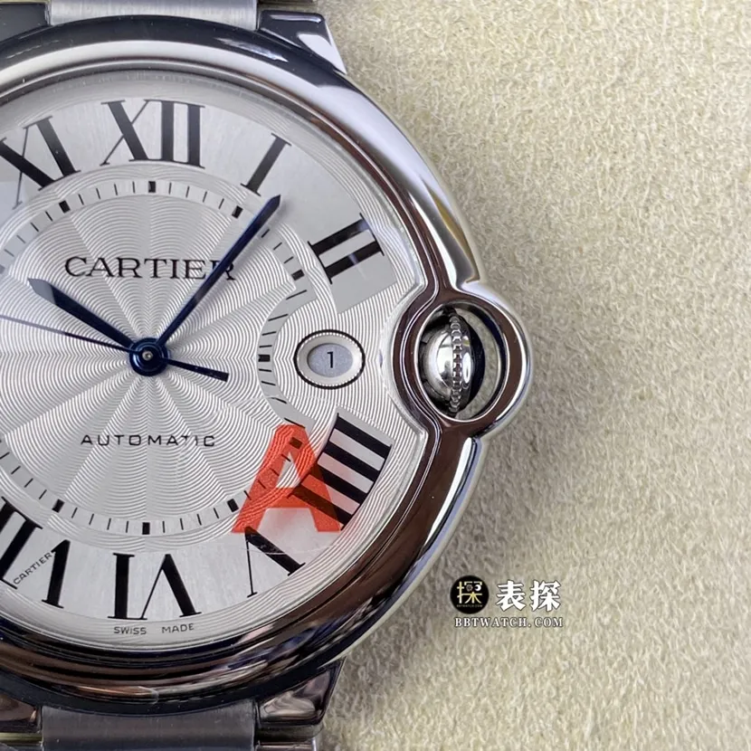 V6 factory Cartier blue balloon top imitation watches men's silver and white disk steel strap models pictures and prices front real picture