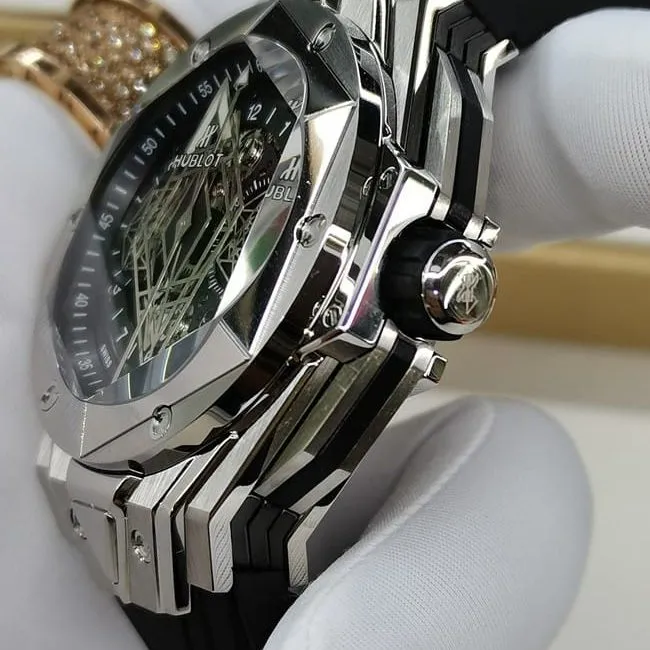 Hublottop-tier watch Big bang series fully automatic movement men's black dialrubber strap watch detail shots