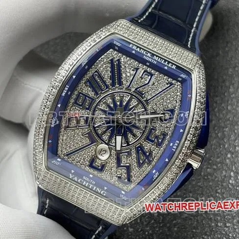 Frank Muller Watch ABF Factory V45 Diamond Disc Diamond Case Blue Leather Braceletfront Live Photo