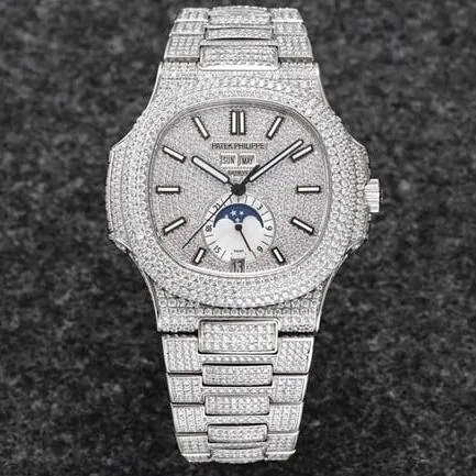 R8 factory top-tier watch Patek Philippe men's white dialsteel bracelet sport elegant baby's breath series automatic movement watch front view