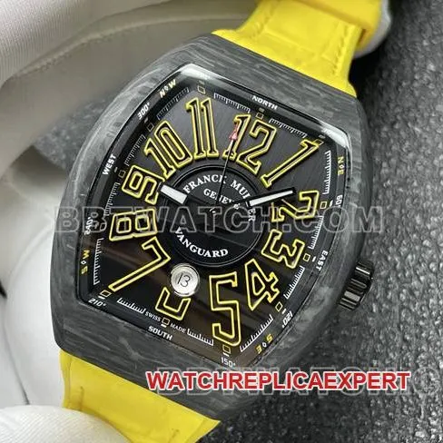 Franck Muller top-tier watch ABF factory V45black dial black shell yellow leather braceletfront live photo