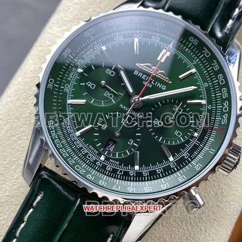 top-tier watch aviation chronograph BLS factory Breitlinggreen dialleather strap model front live photo